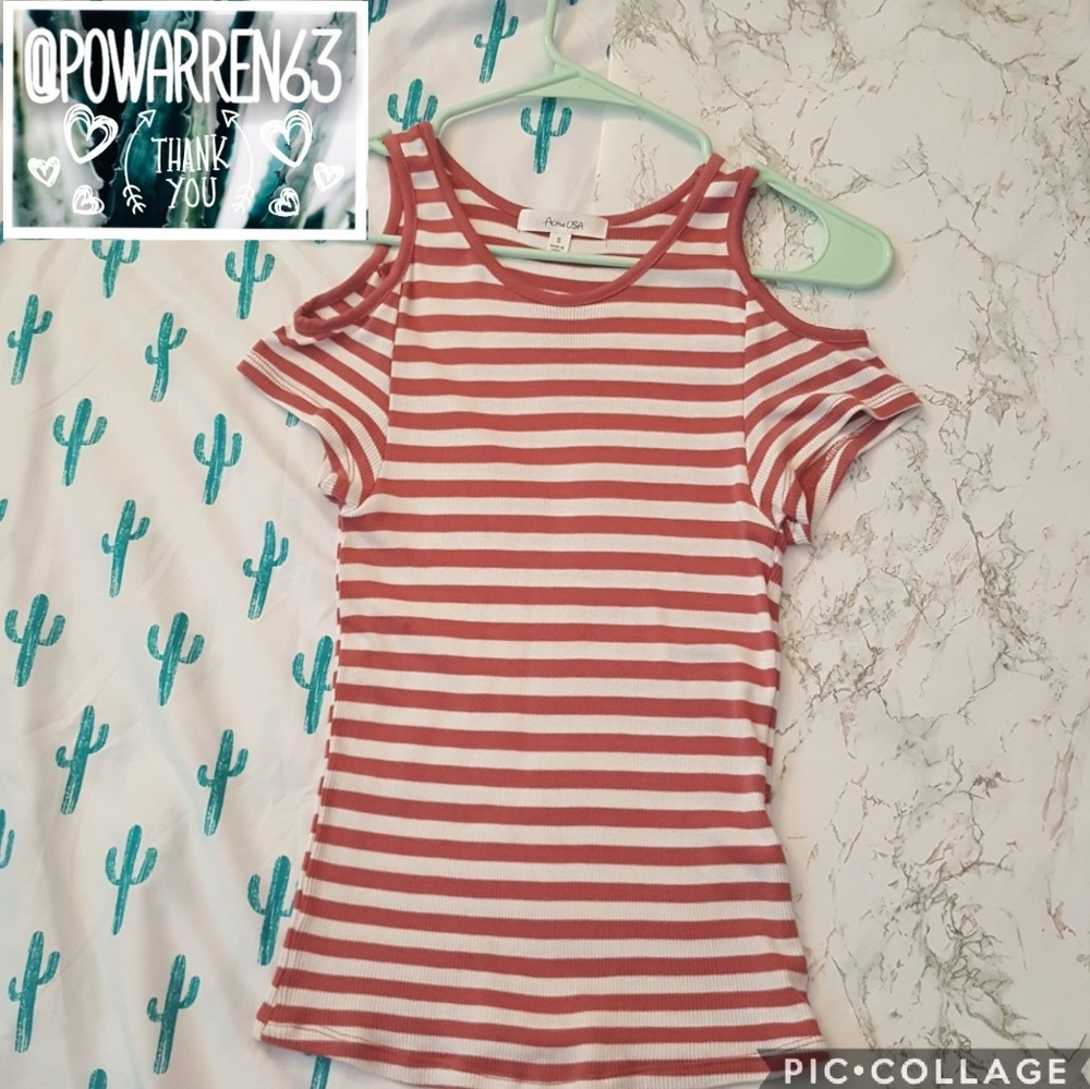 Striped Cold Shoulder Top in Dusty Pink